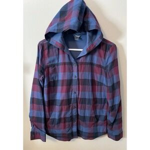 Eddie Bauer Women's Sm Blue/Red/Black Plaid Flannel Shirt 2 Pockets Button Cuffs